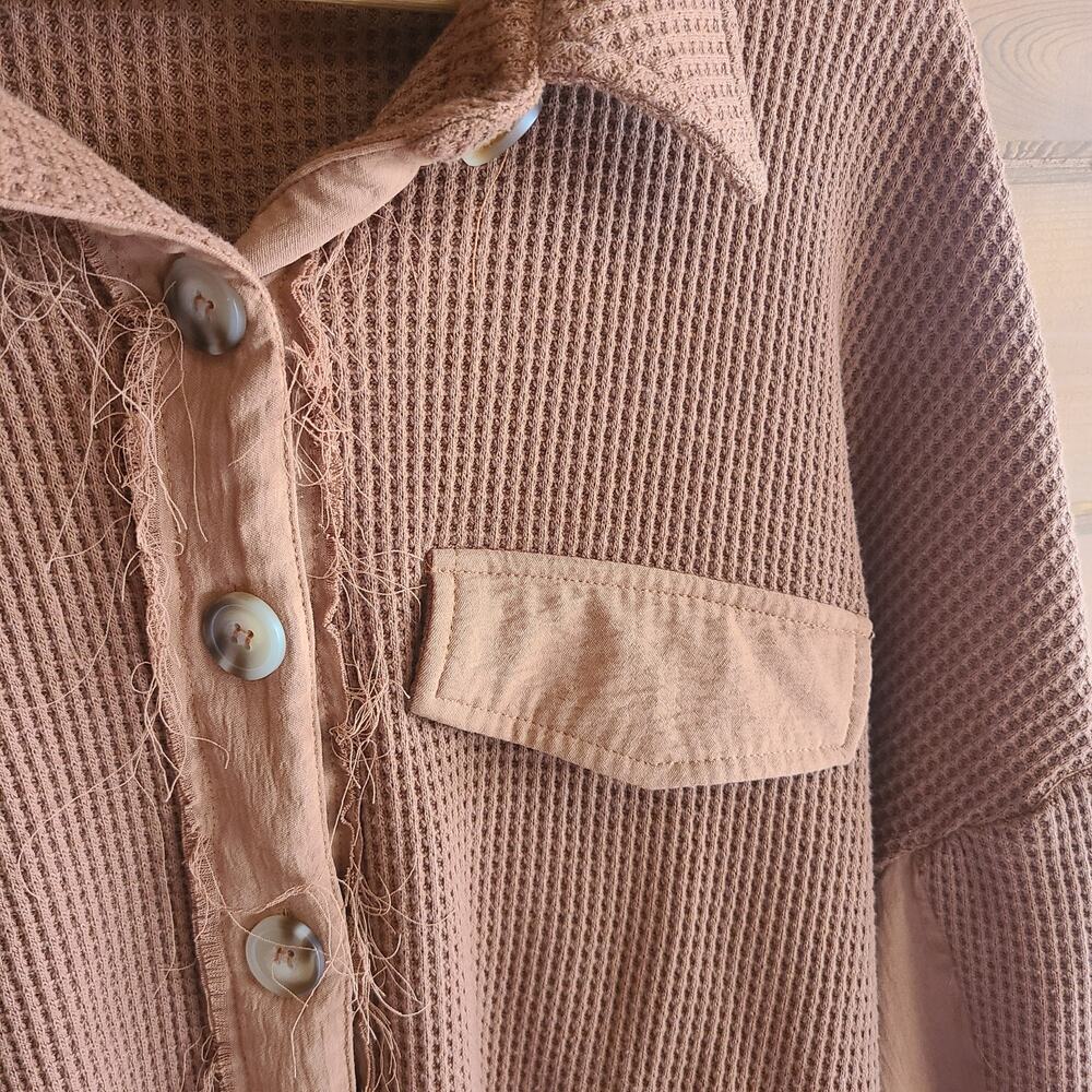Pink Lily Waffle Knit Shacket Top Change The Game Distressed 3XL Boho Jacket - Picture 5 of 6